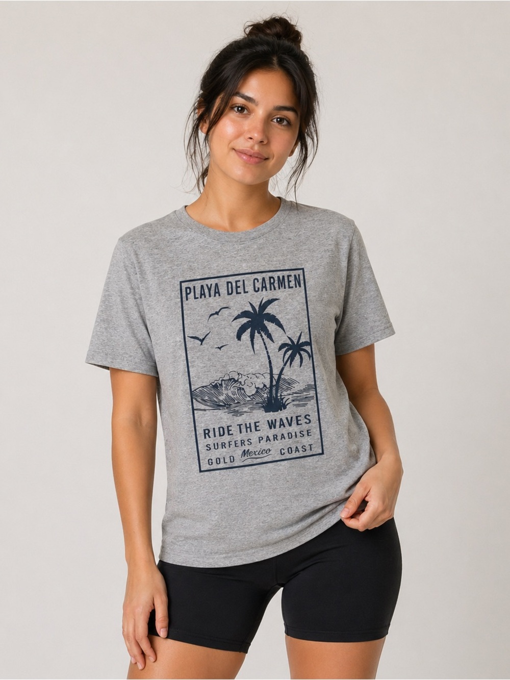 Playa Del Carmen Graphic Tee - Grey with Navy Print